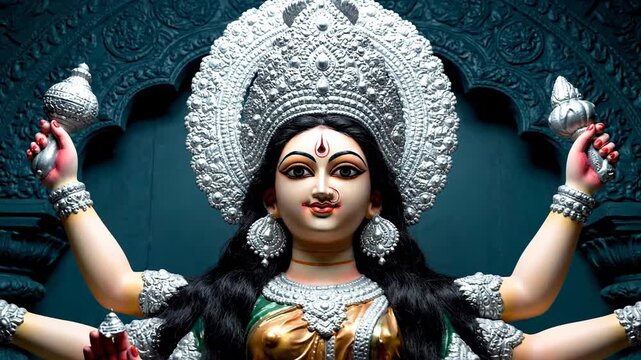 Goddess Durga Idol Closeup Magnificent Deity