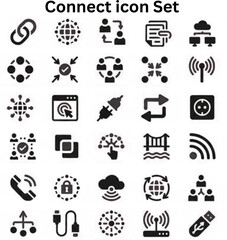 Connect icon set silhouette vector on white background 