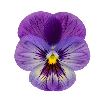 A close-up of a purple pansy flower isolated on transparent background