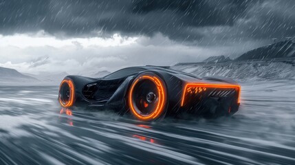 Futuristic vehicle in motion