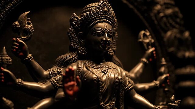 Dark Close Up of Hindu Goddess Durga Idol Divine Indian Mythology