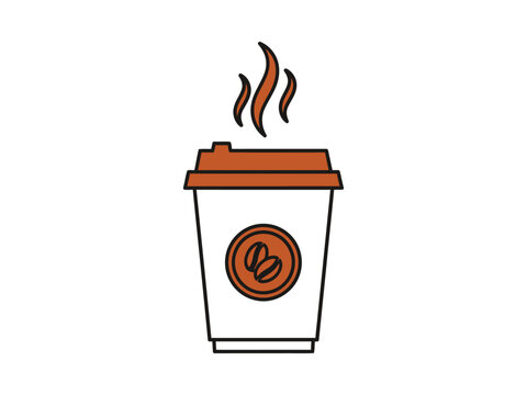 Hot Coffee Cup with Steam and Coffee Bean Logo Icon, Symbolizing Warmth and Energy