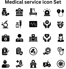 Medical services icon set silhouette vector on white background 