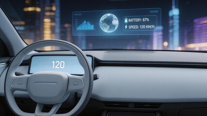 Obraz premium Interior of a futuristic electric car dashboard
