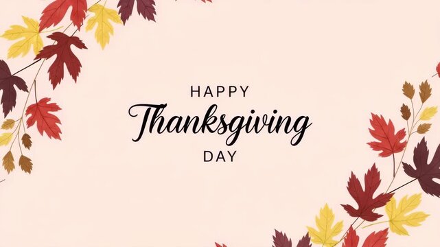 Happy Thanksgiving Day celebration with autumn leaves background festive holiday greeting card 4K Ai HD high quality video.