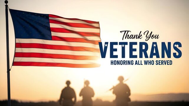 American Flag Waving Sunset Veterans Day Tribute Military Honoring Soldiers Patriotic Ceremony 4K Ai HD high quality video.