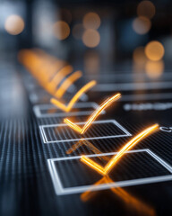 Illuminated Checklist: A close-up shot of a modern checklist illuminated with a warm orange glow, signifying tasks accomplished and goals achieved.