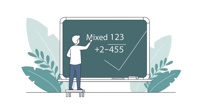 Man Standing Beside Blackboard with Math Problem.