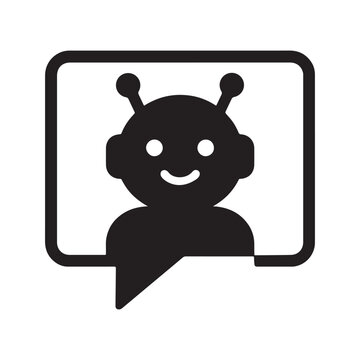 Friendly chatbot virtual assistant silhouette icon vector on white background