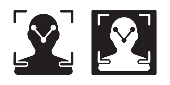 Biometric facial recognition and face scanning silhouette vector icon set on white background