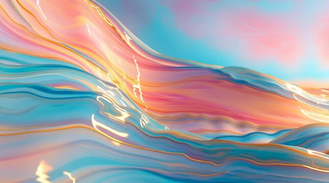 Abstract summer emotion expressed through flowing tropical liquid colors with glossy surfaces and soft sunlight reflections, creating an immersive, modern artistic composition.