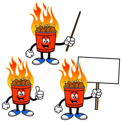Hot Wing Bucket Set 02, Hand Drawn illustrations of Hot Wing Bucket Mascots in various poses.