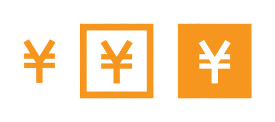 Fototapeta premium Yen and yuan currency symbol icons in orange square and plain styles