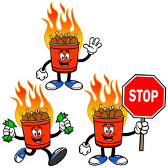 Hot Wing Bucket Set 03, Hand Drawn illustrations of Hot Wing Bucket Mascots in various poses.