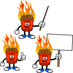 Hot Wing Bucket Set 02, Hand Drawn illustrations of Hot Wing Bucket Mascots in various poses.