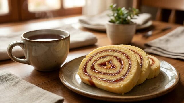 bolo de rolo brazilian rollcake with cup of tea orbit