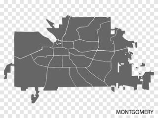 High Quality map Montgomery is a city  of United States, with borders of the districts. Map Montgomery of Alabama for your web site design, app, UI. EPS10.
