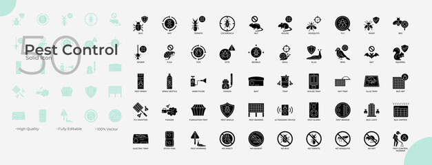 Pest Control Solid Editable Icons set