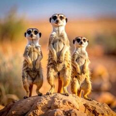 Fototapeta premium Groupe familial de suricates, également appelés 