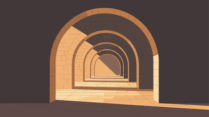 Historical archway passage with vintage stone architecture and warm sunlight shadows