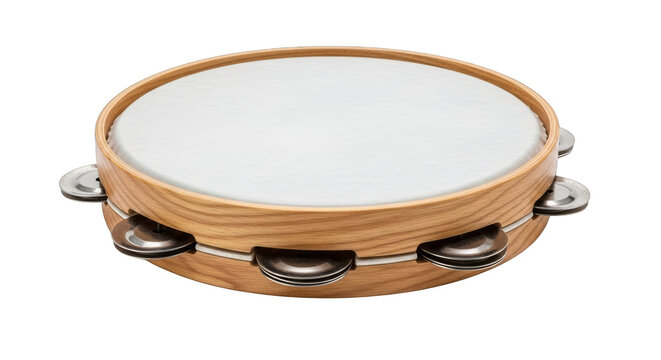 Wooden Tambourine Musical Instrument Isolated On Black