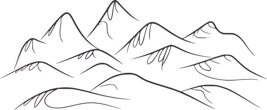 Minimalist hand drawn of abstract mountain range line