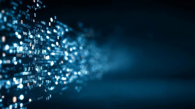 Abstract Digital Binary Code Technology Background with Glowing Blue Light, Data Stream, Information Flow, Futuristic Innovation, Cyber Network, Matrix, and Virtual Internet Security Concepts