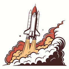 Obraz premium Of a space shuttle launching with smoke and flames