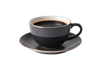 Obraz premium Black Coffee Cup with Saucer Full of Dark Coffee Isolated on Transparent Background