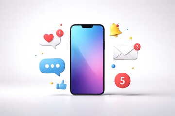 Smartphone with 3D Social Media and Communication Notification Icons