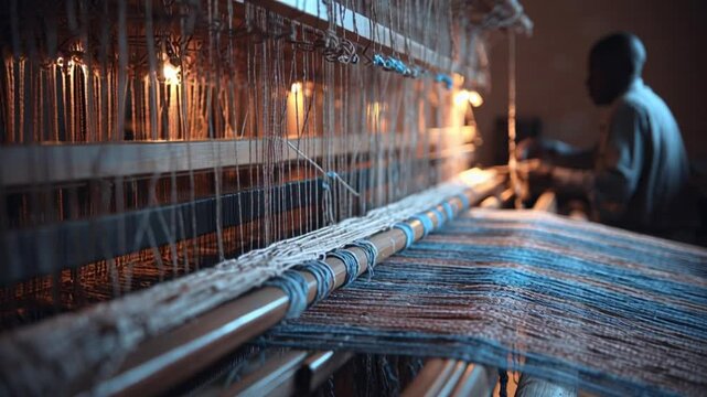 Skilled weaver operating a traditional loom