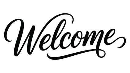 welcome elegant script typography lettering with decorative swash isolated on light background minimal banner design © Mushtaq