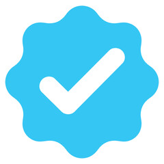 verified checkmark badge icon with blue scalloped seal and white tick symbol isolated on light background