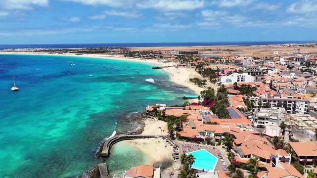 4k Aerial view of Santa Maria beach in Sal Cape Verde - Cabo Verde