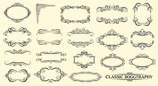 Collection of decorative vintage frames and borders for classic typography design.