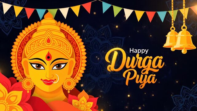 Happy Durga Puja Festival Goddess Animation Loop