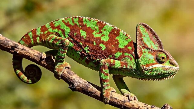 Colorful chameleon on branch