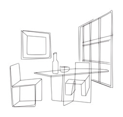Fototapeta premium Minimalist line of a modern interior corner with a table and chair
