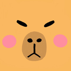 Cute capybara face illustration with soft pastel colors and friendly expression, suitable for kids design, stickers, icons, and playful backgrounds.