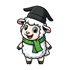 Obraz premium Cute Lamb in Winter Hat and Scarf