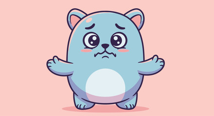 Cute blue cartoon bear character with open arms on pink background.