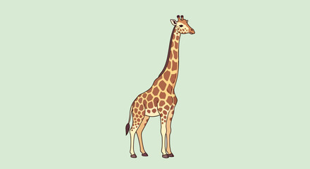 Illustration of a standing giraffe with detailed spots on a light green background. © Felisha
