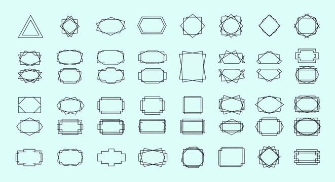Set of various decorative geometric frames and borders in simple line style.