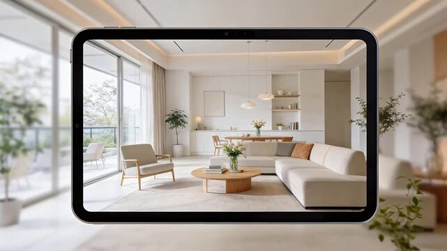 Modern living room interior on tablet