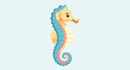 Colorful stylized illustration of a seahorse with detailed fins and tail. © nazron