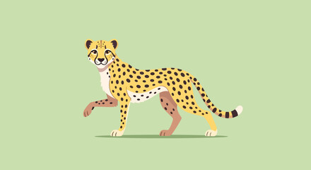 Illustration of a walking cheetah with a green background. © nazron