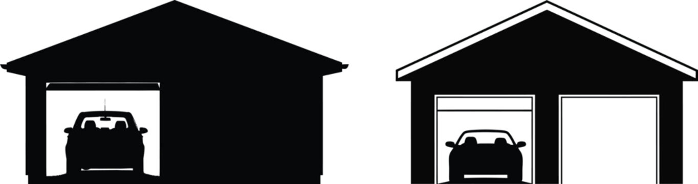 Simple illustration of two garage types with cars
