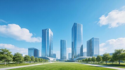 Obraz premium Modern skyscrapers with green landscape