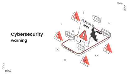 Obraz premium Digital Cybersecurity Warning, Isometric Smartphone Displaying Multiple Threat Alerts and Error Messages