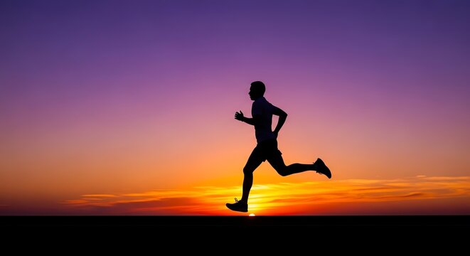 Runner Silhouette at Sunset: Dynamic Motion and Vibrant Sky